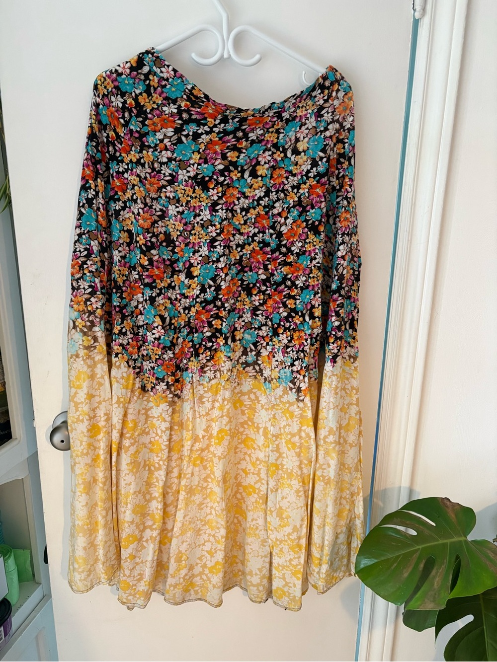 Urban Renewal Floral Ombre A-Line Skirt in Black, Yellow, Teal, Pink